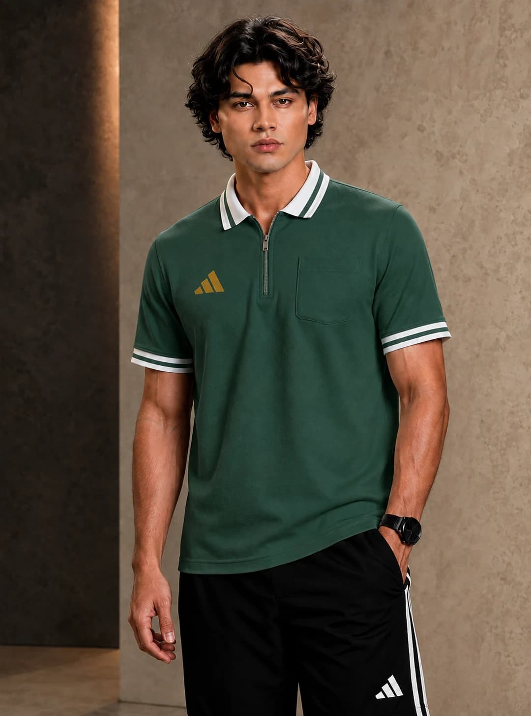 TX143 Green men's polo
